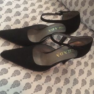 361/2 Prada black suede heels made in Italy